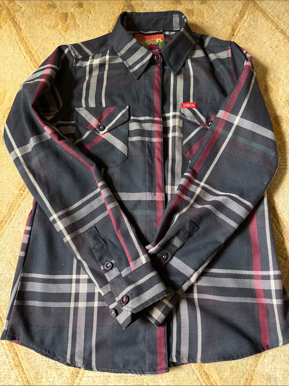 DIXXON Black and Red Plaid Flannel Top with Graphic Label